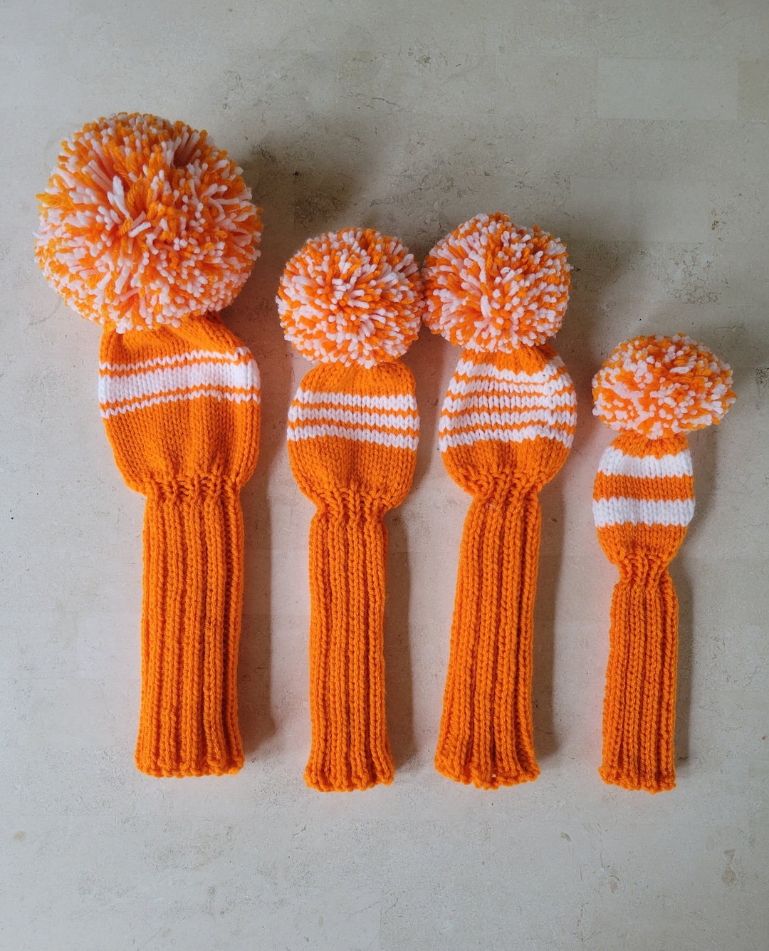 Hand Knit Golf Club Covers Vintage Golf Club Covers With Pom Pom Orange