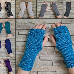 Hand Knit Fingerless Mittens/Texting Gloves - Metallic Color Wrist Warmers