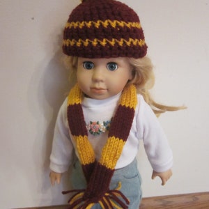 Wizard House Colors Hat and Scarf Set For Girl Dolls - 18 inch Doll Accessories - Gift Idea