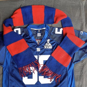 Hand Knit Football Scarf - School Colors - NFL Team Colors - Navy and Red