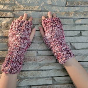 Hand Knit Fingerless Mittens/Gloves - Texting Gloves - Wrist Warmers - Gift Ideas red/white or grey/white