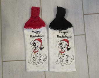 Crochet Topped Hanging Kitchen Towels - Holiday Towels With Yarn Toppers - Hostess Gift - Home Decor