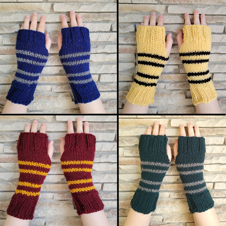 Wizard House Colors Hand Knit Fingerless Mittens/Gloves Wrist Warmers One Size Fits All image 1
