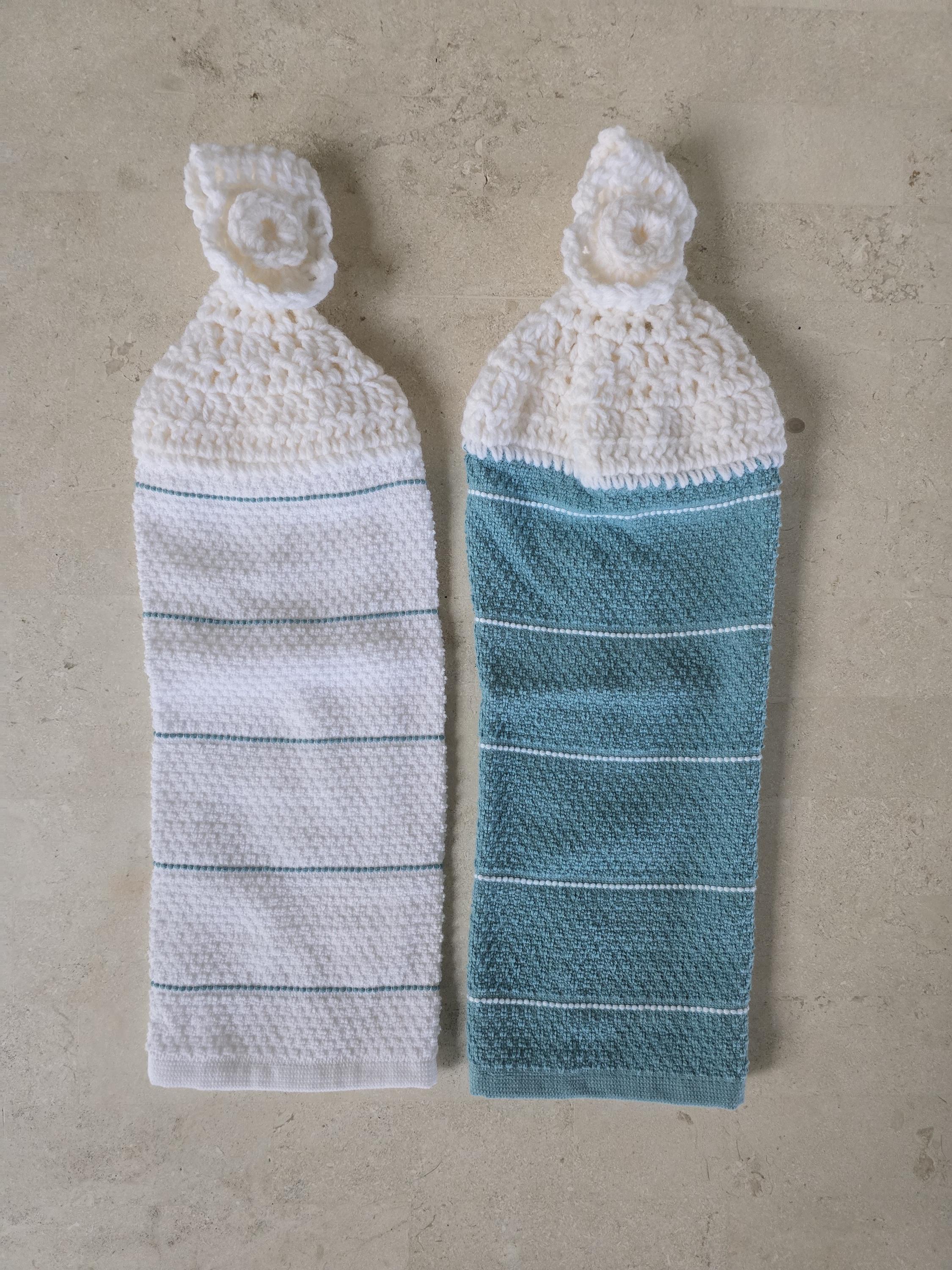 Crochet Topped Hanging Kitchen Towels - Towels With Yarn Toppers - Hostess Gift - Home Decor