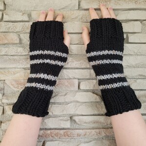 Hand Knit Fingerless Gloves/Mittens - Texting Gloves - Gift Ideas - Black and Gray Fleck