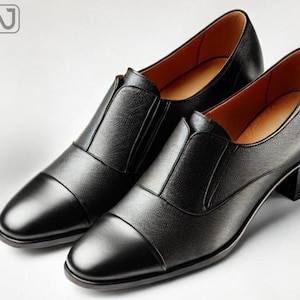 AJ Brand Women&#39;s Black Leather Formal Slip-On Heels - Premium Quality | Free Shipping
