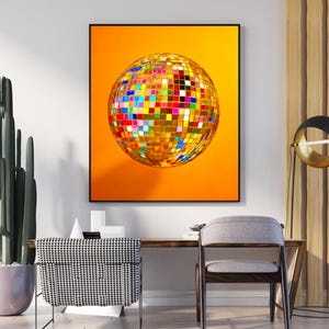 Disco Ball Print, Disco Poster, Preppy Bar Cart Art, Mirror Ball Print, Printable Art, Retro Wall Decor, aesthetic wall art, Retro 70s Decor