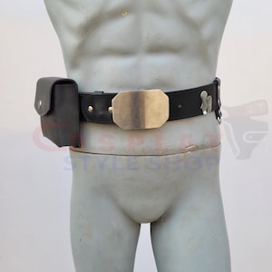 Cinturón de cuero negro para disfraz de Jedi de Luke Skywalker de ROTJ, clip de sable y bolsa, estilo cosplay de El Retorno del Jedi