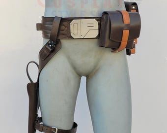 Cinturón de cuero mandaloriano, funda y bolsas de Axe Woves, hecho a mano, disfraz de Star Wars