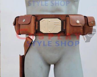 Handgjort läderbälte med yxa och vävda vävda läder | Mandalorian-kostym med hölster och påsar
