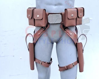 Cinturón de cuero marrón tejido con hacha de Star Wars, cinturón con funda táctica Balster35 de Mandalorian