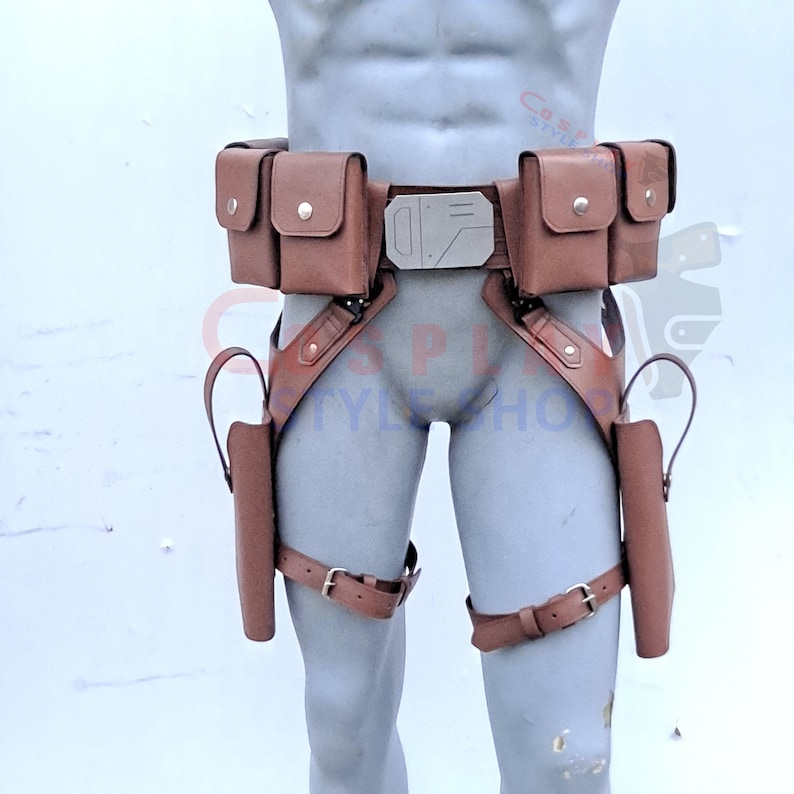 Cinturón de cuero marrón tejido con hacha de Star Wars, cinturón con funda táctica Balster35 de Mandalorian imagen 1