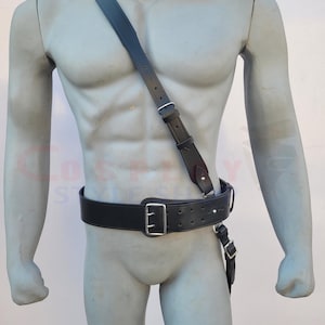 Black Sam Browne ,Belt With Crossover Shoulder Strap, Genuine Leather Belt British Military , USA ,Scotland, Utility Belt