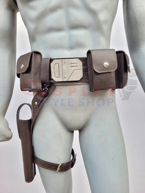 Costume Leather Belt Mandalorian Belt - Axe Woves, Holster and Pouches