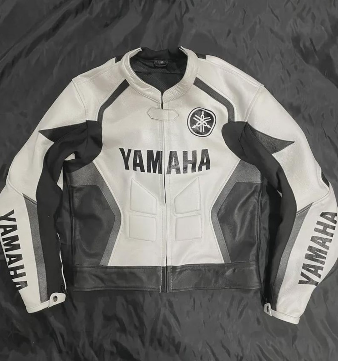 Yamaha Racing Leather Motorcycle Jacket: CE Armored Cowhide Biker