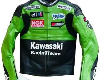 Men's Kawasaki Riding Gear Motorcycle Jacket Biker Rider Genuine Cowhide Leather Jacket Replica