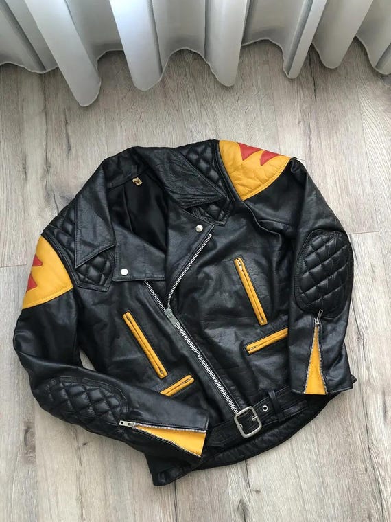 Suzuki 80s Style Motorcycle Leather Jacket: CE Armored Biker