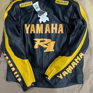 Yamaha R1 Racing Leather Motorcycle Jacket: Cowhide, CE Armored