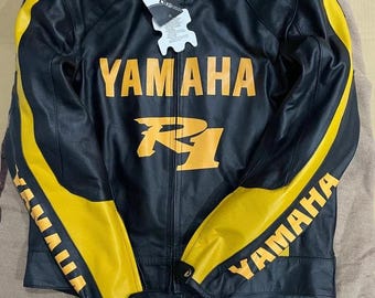 ヤマハレーシングレザーバイクジャケット イエロー＆ブラック 牛革