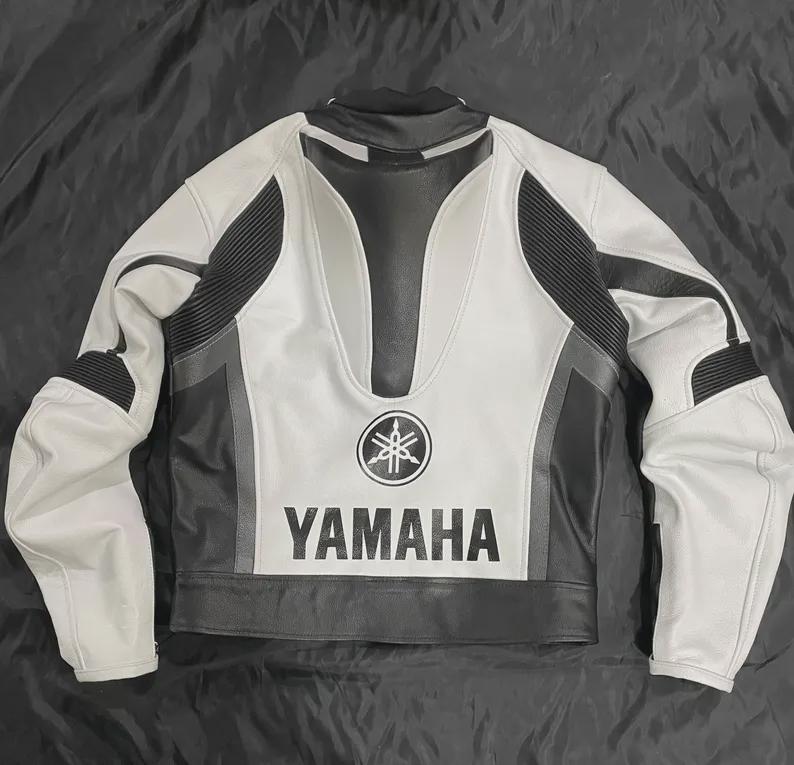 Yamaha Racing Leather Motorcycle Jacket: CE Armored Cowhide Biker