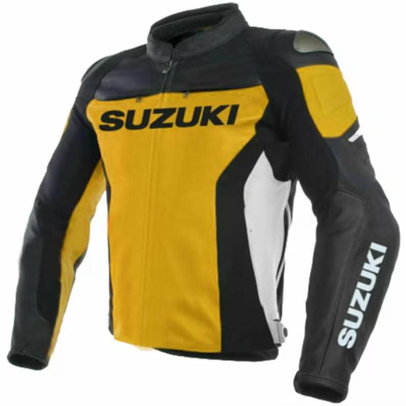 Suzuki GSXR Leather Motorcycle Jacket: CE Approved Armor, Genuine