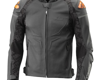 KTM Black Cowhide Leather Motorcycle Jacket: CE Armored Biker Gear Replica
