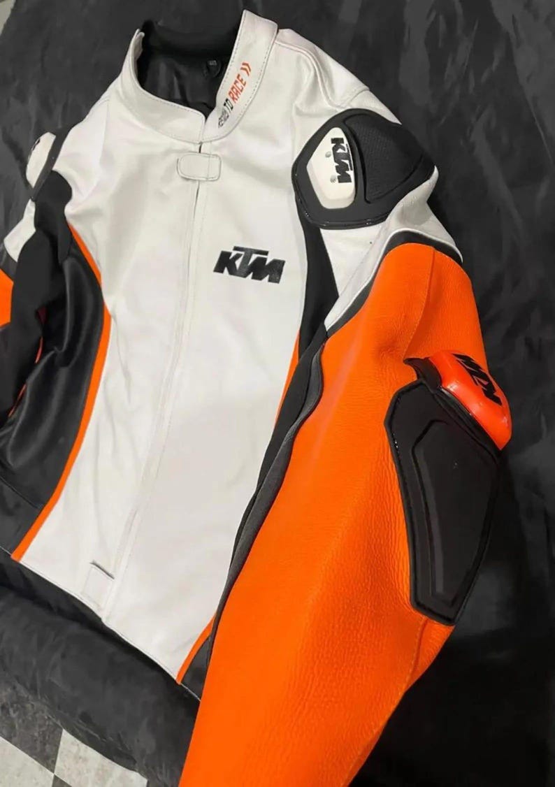 KTM White Color Motorcycle Racing Gear Biker Rider CE Armored Safety Coat Genuine Cowhide Leather Jacket