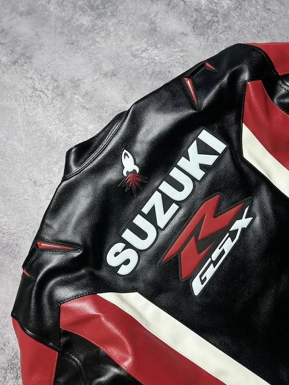 Suzuki GSXR Cowhide Leather Motorcycle Jacket: CE Approved Riding