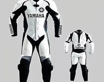 Men's Yamaha Style Cowhide Leather Motorcycle Racing Suit Replica
