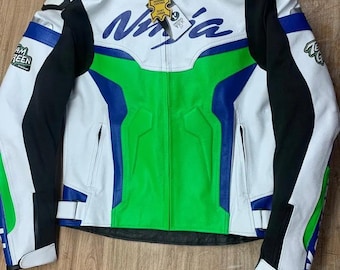Kawasaki Ninja ZX10R Leather Biker Jacket: CE Armored Cowhide Riding Gear Replica