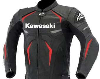 Kawasaki Moto Racing CE Armored Motorcycle Riding Gear Genuine Cowhide Leather Biker Jacket Replica