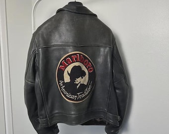 Marlboro Leather Bomber Jacket - Vintage Mens Brown Leather Coat
