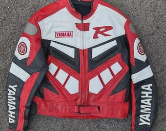 YAMAHA Men Motorbike Leather Racing Jacket Red & Black Available