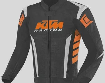 KTM Racing Cowhide Leather Motorcycle Jacket: CE Armored Biker Gear Replica