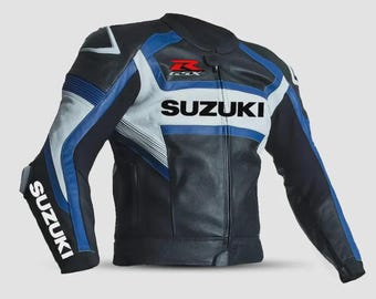 Men’s Suzuki GSX-R Leather Motorcycle Jacket | CE Armored Cowhide Jacket Replica