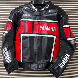 ヤマハブルーレザーバイクジャケット：ヴィンテージレーシングバイカー