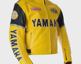 Yamaha Cowhide Leather Motorcycle Jacket: CE Armored Biker Racing Gear Replica