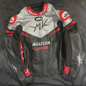 New MV Agusta Moto Speeds Motorcycle Racing Armored Biker Riding Genuine Cowhide Leather Jacket