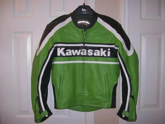 Kawasaki Racing Leather Jacket: CE Armored Cowhide Biker Gear