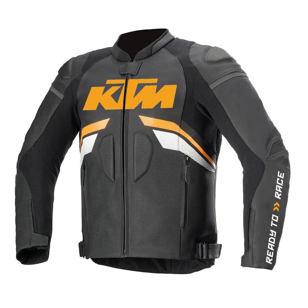 KTM Motorcycle Leather Jacket: CE Armored Cowhide Biker Jacket