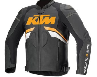 Leren KTM-motorjas: CE-gepantserde replica bikerjack van koeienhuid