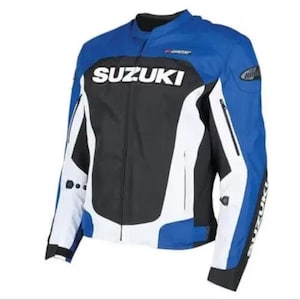 Chaqueta de motociclista de cuero genuino de vaca para hombre, equipo de carreras Suzuki