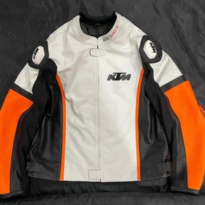 KTM White Color Motorcycle Racing Gear Biker Rider CE Armored Safety Coat Genuine Cowhide Leather Jacket