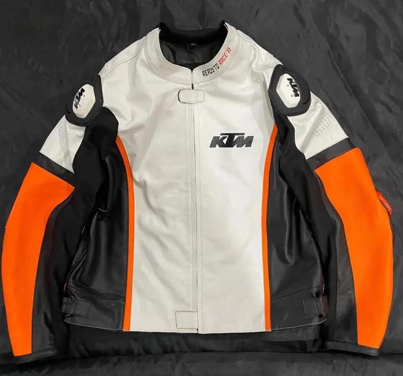 KTM White Color Motorcycle Racing Gear Biker Rider CE Armored Safety Coat Genuine Cowhide Leather Jacket