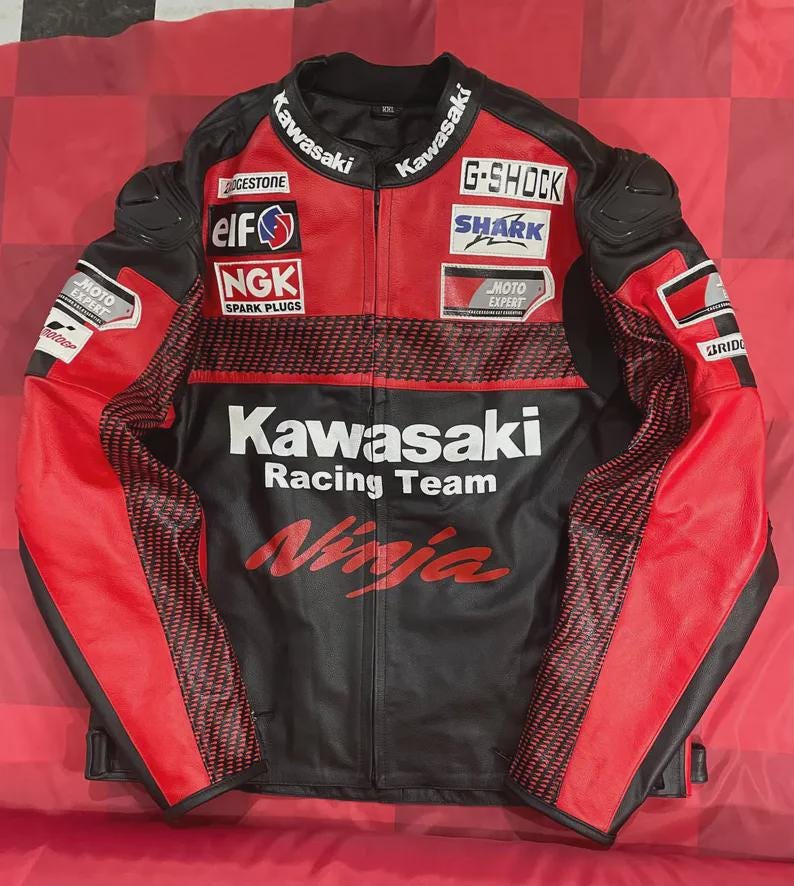 Kawasaki Ninja Motorcycle Leather Jacket: CE Armored Biker Racing