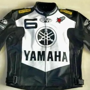 ヤマハブルーレザーバイクジャケット：ヴィンテージレーシングバイカー
