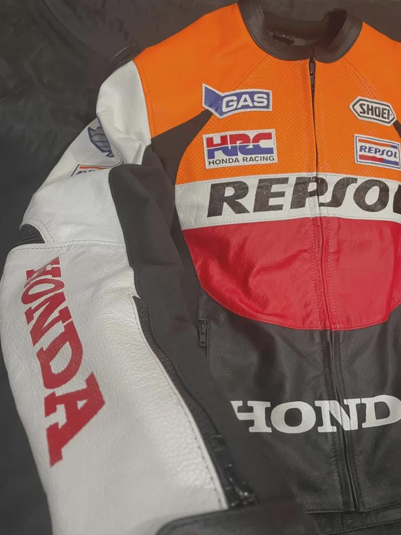 Honda Repsol Racing Cowhide Leather Motorcycle Jacket - HRC CE