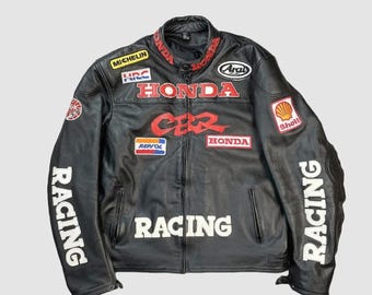 Zwarte Honda CBR Racing Wear-motorkleding replica echte rundlederen jas