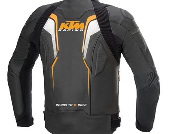 KTM Motorcycle Leather Jacket: CE Armored Cowhide Biker Jacket