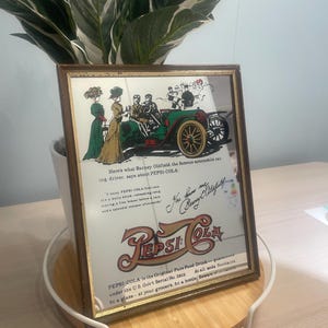 Vintage Pepsi-Cola-spiegel jaren 70 – Barney Oldfield-advertentie jaren 1910 – Retro wanddecoratie, verzamelobject bar en mancave